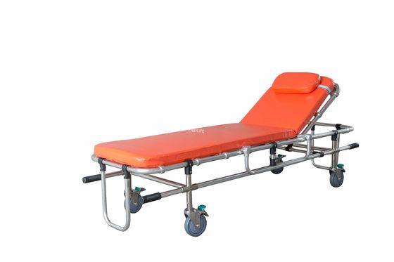 อัลลูมิเนียมสลัด พับได้ สองท่อ ตําแหน่งต่ํา รถพยาบาล stretcher การปรับหลังรถบรรทุกการช่วยเหลือฉุกเฉิน