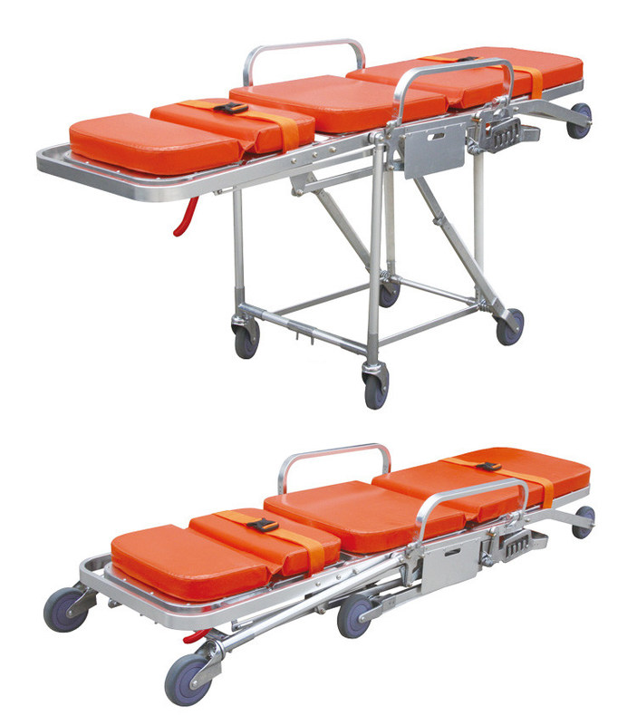 อลูมิเนียมสลัด เก้าอี้ประเภท Ambulance Stretcher กับการปรับหลังสําหรับการช่วยเหลือฉุกเฉินและการช่วยเหลือในพื้นที่จํากัด