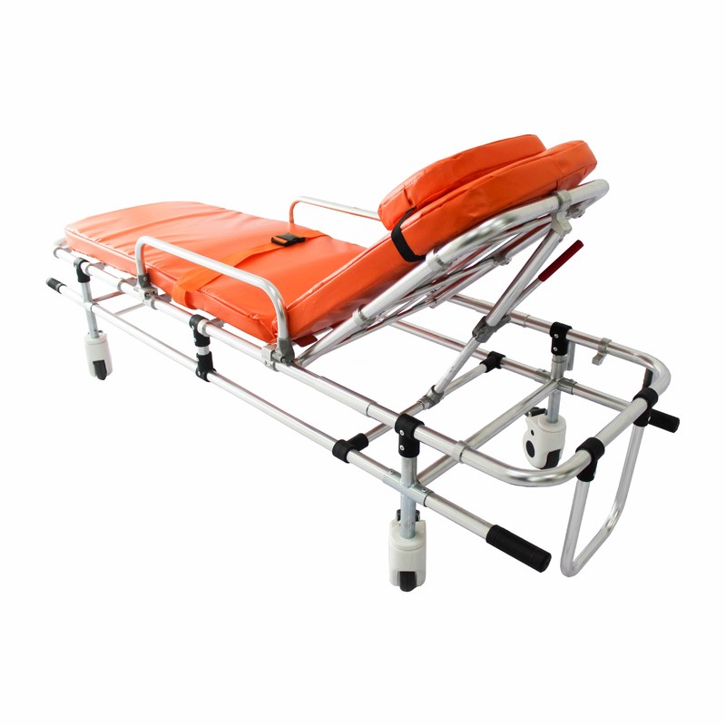 อัลลูมิเนียมสลัด พับได้ สองท่อ ตําแหน่งต่ํา รถพยาบาล stretcher การปรับหลังรถบรรทุกการช่วยเหลือฉุกเฉิน